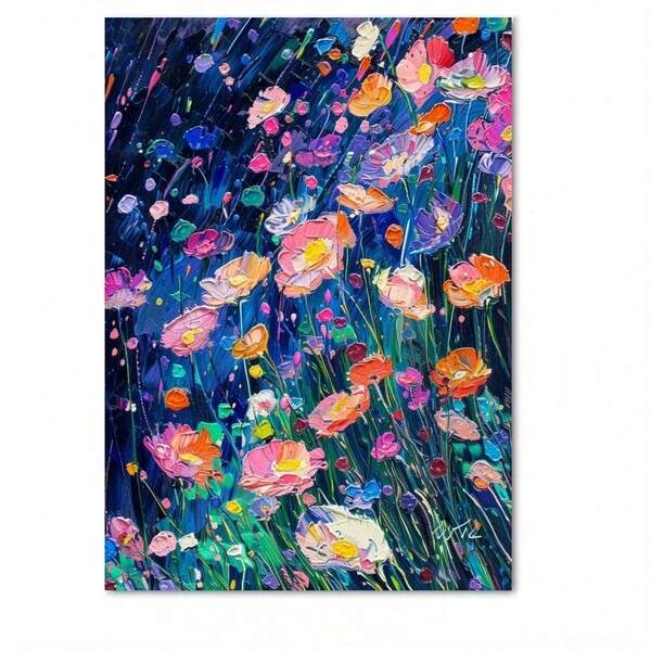 1 Stück Leinwanddruck im Stil eines Blumenölgemäldes, hochwertige Wandkunst für Heim- und Bürodekoration - Lebendige Blumen und Pflanzen Poster für Wohnzimmer, Café - Ideales Geschenk für Pflanzenfans ohne Rahmen 50x70cm/19,68x27,55 Zoll