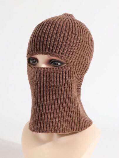 1 pieza Nuevo protector de cabeza a prueba de frío de unicolor unisex, máscara facial de doble uso, gorro grueso, bufanda de cuello casual para otoño e invierno, cálida, suave y amigable con la piel, protección contra el viento para uso diario y salidas, pasamontañas.