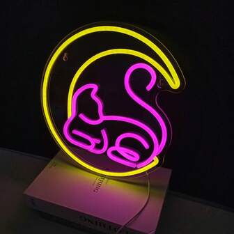 1pc LED Neon Sign Colorful Cute Moon Cat Decorative Light, Suitable For Bedroom, Room, Holiday, Birthday, Living Room, Pet Shop Decor