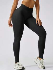 NcmRyu Women Seamless High Waisted WorkoutLeggings Tight Fit High Elasticity Non See Through FabricSolid Color All Season Gym Running Yoga Pants MachineWashable Workout Accessories - 黑色 - 查看 6