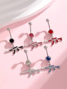 1pc Stainless Steel Rhinestone Skull Navel Ring, Suitable For Daily Wear, Music Festivals, Halloween