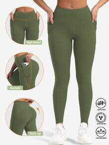6 Pcs Sport Leggings With Pockets For Women, High Waisted Workout Yoga Pants,Running Cycling Leggings,Soft Stretchy Women Leggings - Nhiều màu - Xem 2