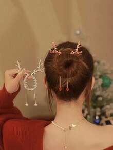 1 pieza Pinza de pelo con forma de garra de reno brillante con agarre fuerte, adecuada para cabello grueso, accesorios de pelo con borlas navideñas, decoración de pelo para cumpleaños, Navidad, fiestas, decoración del hogar, decoraciones navideñas, decoración de habitación de invierno