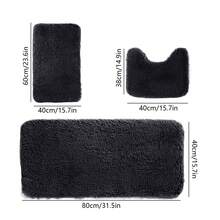 Three-Piece Bathroom Floor Mat Carpet, Solid Color Bathroom Mat Is Soft, Comfortable And Absorbent, Machine Washable, Suitable For Bathroom Shower Room - Black - View 2