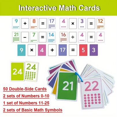 Lachilly Cartas de juegos matemáticos para niños, tarjetas matemáticas interactivas, adecuadas para el aprendizaje de la suma, resta, multiplicación y división de números, material didáctico para maestros de matemáticas, suministros de aprendizaje matemático para niños, recursos educativos para el hogar y el aula, juguetes educativos