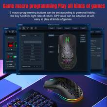 HXSJ T66 Wireless Gaming Mouse Tri-Mode Superlight Honeycomb Design PAW3212 3600DPI Sensor 1000Hz Polling Rate Bluetooth/2.4Ghz/Wired Ergonomic PC Mice RGB Light Programmable Buttons - Multicolor - View 9