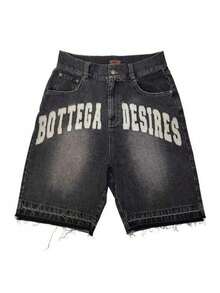 Men's Vintage Denim Shorts Fashion Letter Embroidered Pattern Jorts Summer Vintage Wash Jean Shorts With Pockets - 黑色 - 查看 6