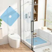 HITSLAM Shower Bathtub Mat Non Slip, 24inchx 24inch Bath Mat For Tub, Soft PVC Shower Mats For Inside Shower With Suction Cups And Center Drain Hole, Machine Washable Bathroom Floor Mat, Blue{Inchcolor_nameinch:InchBlueinch,Inchsize_nameinch:Inch24\Inchx24\Inch(Square)Inch} - 藍色 - 查看 10