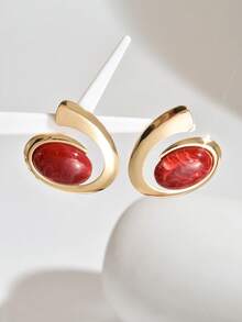 2 piezas Pendientes de aro grandes de mujer con incrustaciones de resina ovaladas convexas exageradas de estilo geométrico y estampado de leopardo en 18K oro, negro y transparente. Disponible en múltiples tamaños y colores, adecuado para fiestas, celebraciones y vacaciones. La superficie de resina tiene un brillo de fricción después de lavarse con agua y se ha agregado una película protectora para protegerla. Por favor, retire la hermosa mano cuando lo use. - Multicolor - Ver 3