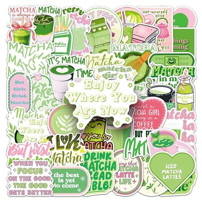50pcs Matcha Girl Aesthetic Stickers, Positive Motivational Text Stickers, Reusable Stickers Suitable For Holidays Decoration (Halloween, Christmas, Easter), DIY On Water Bottles, Laptops, Skateboards, Energetic Aesthetic Doodle Set For Journals, Scrapbooks, Party Supplies, Great For Winter, New Year