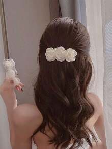 2pcs Flower Decor Hair Clip Elegant Valentine's Day Valentines Hair Accessories For Women Claw Clips Hair Claws Hair Barrettes, School Stuff, Vacation Outfits Woman, Head Accesssories - 米色 - 查看 6