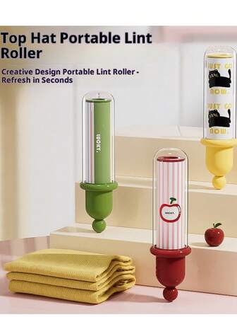 Creative Top Hat Adhesive Roller Tearable Adhesive Replacement Roll Paper Roller Brush Hair Removal Device Dip Cat Hair Pet Hair Adhesive Powerful Clothing Hair Cleaning Tool