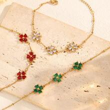 1pc Simple European And American Stainless Steel Four-Leaf Clover Pendant Ladies Bracelet Party Daily Wear Gift