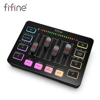 Gaming Audio Mixer, Streaming 4-Channel RGB Mixer With XLR Microphone Interface, 48V Phantom Power, Voice Change, Customized Sound Effect, Individual Control, Mute Button, For Podcast/Recording/Live-Streaming/Vocal/Game Voice-FIFINE SC3