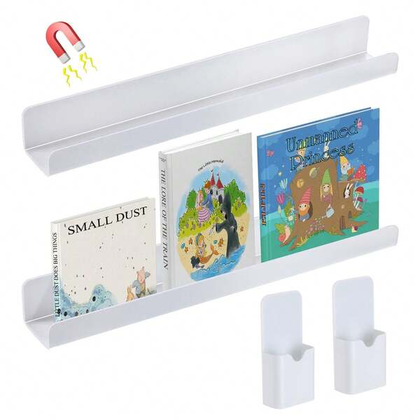 2 Stück magnetisches Bücherregal für Whiteboard, magnetisches Regal für Whiteboard mit stabilem Schwebende-Design - Organisator für Lehrer Klassenzimmer (43 x 6 x 5 cm, Weiß)