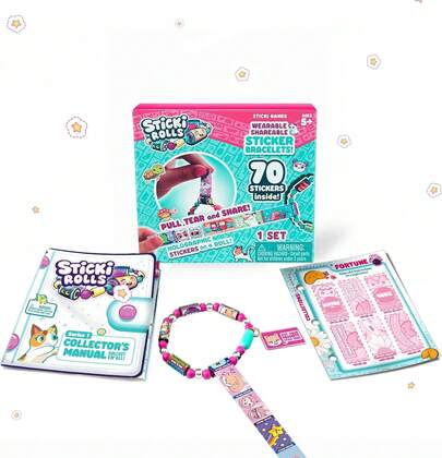 STICKI Rolls Sticki Bands - The Original Wearable Shareable Sticker Bracelet | Includes 70 Mini Stickers | 2 Mystery Reveal Sticki Rolls | Over 1000 Sticker Designs To Collect! (Series 2 - Teal)