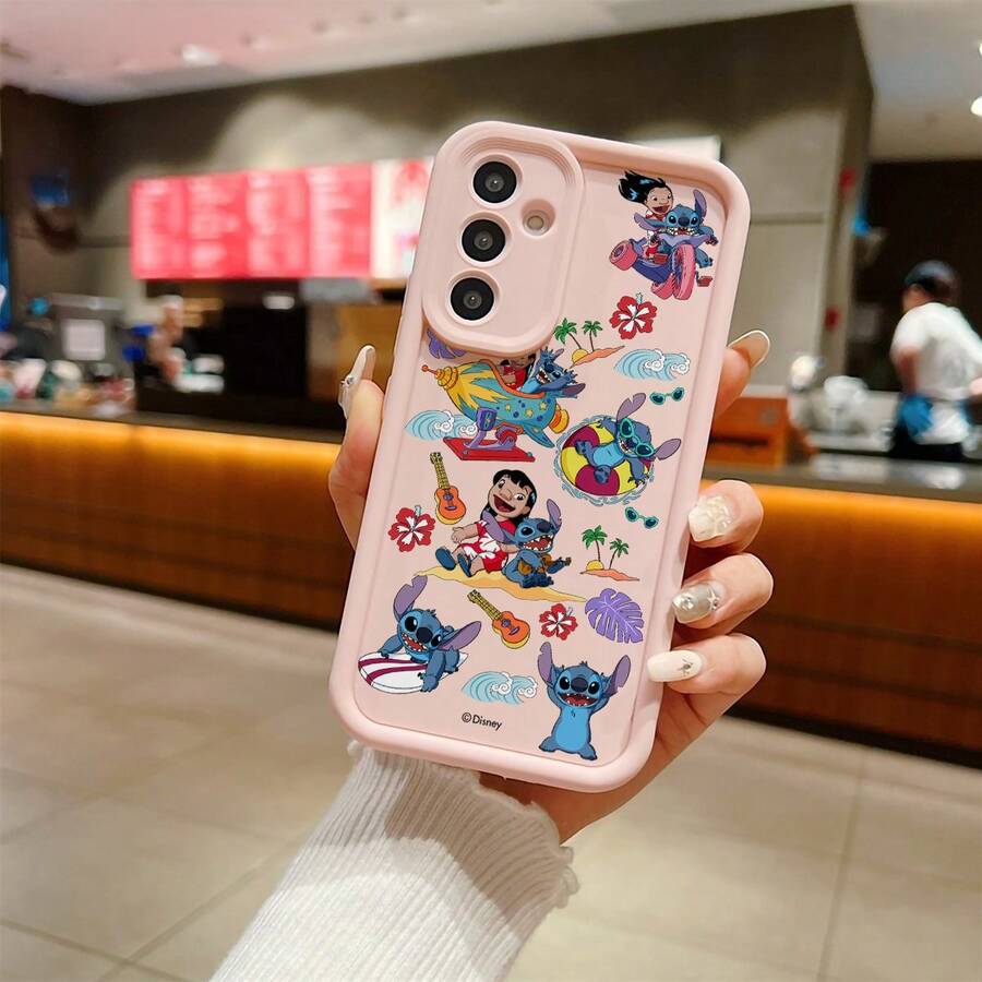 Miniso Phone Case With Lilo & Stitch From Disney's Lilo & Stitch Print, Featuring Scenes Of Them Surfing, Flying In A Spaceship, Playing Ukulele, Hawaiian Hibiscus Flowers, Palm Trees, Waves & Tropical Plants For Samsung Galaxy S25 Ultra/S25 Plus/S25/ Galaxy S24 Ultra/S24 Plus/S24/S24 FE/S23 Ultra/S23 FE/S22Ultra/S22 Plus/S22/S21 Ultra/S21 Plus/S21/S21 FE/A13/A14/A15/A16/A17/A33/A34/A35/A36/A52/A53/A54/Galaxy Note20Ultra/Galaxy Note20,Galaxy S25 Case,Galaxy S25 Case,Galaxy S25 Ultra Case Plus Stocking Stuffers,The Girlfriend,The Chosen,Early Fall Fashion. - Pink - View 1