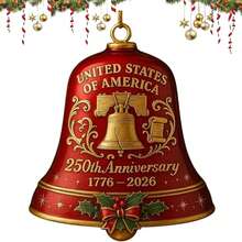 USA 250th Anniversary Bell Ornament 3D Red & Gold Commemorative Hanging Decor Elegant Doorbell For Patriotic Decor Tree Enamel Crafted Detailing 250th Anniversary USA Patriotic Ornaments - 紅色 - 查看 6