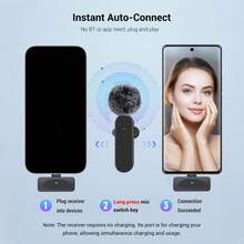 HITOZON 专业无线领夹式麦克风 - 智能防噪，即插即用，兼容 和 Android 智能手机 - 领夹式麦克风，适用于视频录制、教学、采访、播客 - 均碼 - 查看 3