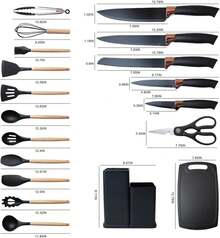19 PZ DE JUEGOS DE UTENZILIO PARA UNA GRAN COMODIDAD PARA TU HOGAR EFICAZ PARA CUALQUIER TIPO DE COCINA DETALLADO - Negro - Ver 2