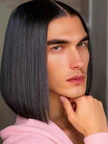 12英寸新款男士假发，中分波波头短直发