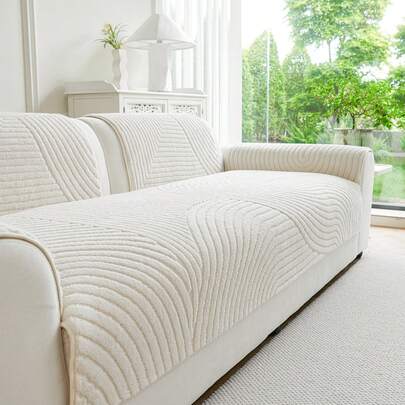 1pc Bohemian Style Thick Plush Sofa Cover, Quilted Craftsmanship, Non-Slip, All Season Use, Machine Washable, Pet Friendly, Soft Fleece Fabric - Ideal For Living Room, Bedroom, Office Home Decor.