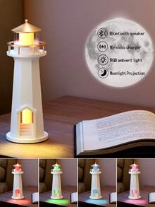 1 pieza Altavoz Bluetooth con forma de faro, con cargador inalámbrico y efectos de iluminación ambiente RGB, disponible con versión RGB controlada por aplicación - Blanco - Ver 2