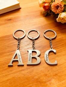 1 Personalized Stainless Steel Keychain, Customizable With 26 English Letters, Custom Name, An Elegant And Unique Gift For Graduation/Birthday, A Fashionable Accessory For Women, Perfect For Christmas, Halloween, And Valentine's Day ,Tops For Women - Multicolor - View 8