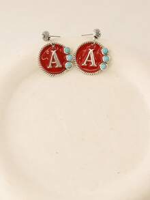1 Pair Enamel Letter Design Decorative Earrings For Women, Luxury Style Suitable For New Year Celebration