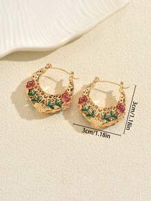 1 Paio Di Orecchini Di Design Con Fiori Di Lusso E Gocce Di Olio, Gioielli Di Moda Da Donna, Adatti Per Banchetti, Feste, Appuntamenti Quotidiani E Uso Quotidiano