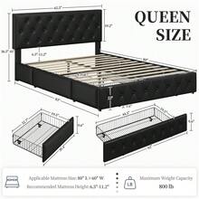 Butterslay 1pc Modern Queen Bed Frame With Storage, Upholstered Platform Bed, Three Drawers, Bedroom Furniture, Black - 黑色 - 查看 8