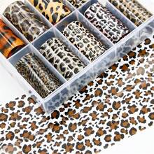 Leopard & Cheetah Print Nail Foils - Transfer Art Foil Stickers - Winter Nail Decorations - Laser Starry Sky Paper Manicure Accessories For Women - 1 Box{Inchcolorinch:InchLeopard Print 01inch} - 豹紋 01 - 查看 8