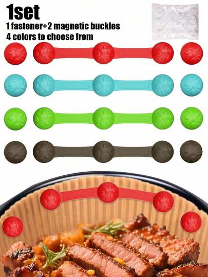 空气炸锅专用磁性硅胶夹 - 耐热可重复使用夹子，适用于烘焙纸，耐热磁性扣件，4 种颜色可选，可固定空气炸锅内的食物、衬垫和配件，厨房小工具，空气炸锅配件，易于清洁，家居必备