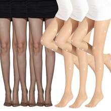 1 Stück Damen transparente glänzende Strumpfhose mit Sternrhinestone-Verzierungen, beige & kaffee, körperbetont, Frühling/Sommer