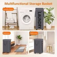 90L Rolling Laundry Basket With Wheels, 29 IN Hamper With Wheels And Removable Mesh Bag, Grey Laundry Baskets On Wheels For Bedroom, Dorm, Clothes Hamper Organizer{Inchcolor_nameinch:InchGreyinch} - 灰色 - 查看 8