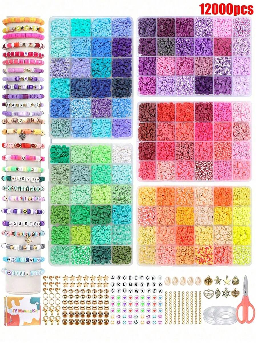 2400 Stücke/4800 Stücke/7200 Stücke/9600 Stücke/12000 Stücke weiches Ton Perlenset, Cut Out Perlendesign, geeignet für DIY Halsketten, Armbänder, Dekorationsperlen, handgemachte Geschenke für den Alltag, Abschluss, Feste, Partys - Polymer-Ton - Übersicht 1
