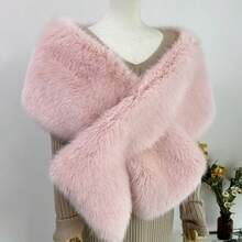 1pc Fluffy Bridal Shawl Cape With Collar, Suitable For Autumn/Winter Wedding Dress Or Gown Warm Plush Shawl