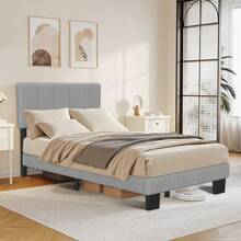 Bed 90 X 200 Cm, Bed Frame With Slatted Frame, Metal Frame, Height-Adjustable Headboard, Storage Space Under The Bed, Durable And Robust, Easy Assembly - 灰色 - 查看 9