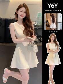 [Y6Y] White Sleeveless Casual Dress, Sweet & Fashionable Summer Mini Dress For Women