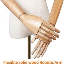 Mannequin Body Female Dress Form Linen Fabric Manikin Torso With Detachable Head Adjustable Height Metal Stand, Two Wooden Hands - Female Two Hands - View 3