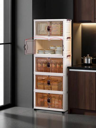 1 pieza Armario de almacenamiento plegable de plástico con puerta doble, armario portátil para el hogar, armario para juguetes de la sala de estar, armario para aperitivos, armario de almacenamiento de cocina, regalo de Navidad y Halloween, caja de almacenamiento, almacenamiento de dormitorio