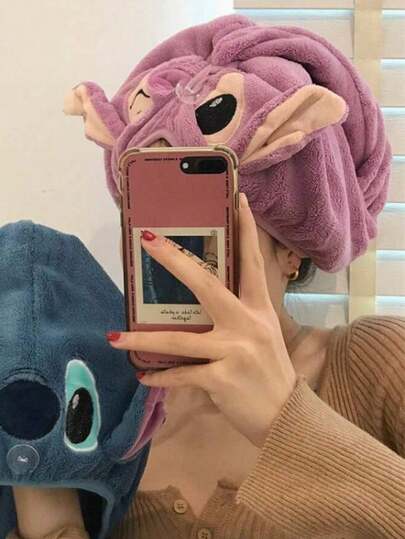 Disney 1pc Disney Stitch & Angel Theme Quick Dry Hair Towel - Soft Absorbent Microfiber, Non-Electric, Girls Hair Drying Cap, Home & Travel Blow Dryer Accessory, Ideal Gift For Birthday And Christmas,Hair,Travel,Hair Products,Hair Tools,Hair Stuff,Barber,Barber Accessories,Barbershop,Hairdressing Equipment