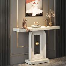 LITTLE TREE Modern Console Table, 40 Inches Faux Marble Sofa Table, Contemporary Entryway Table For Living Room Hallway Entrance - trắng - Xem 5