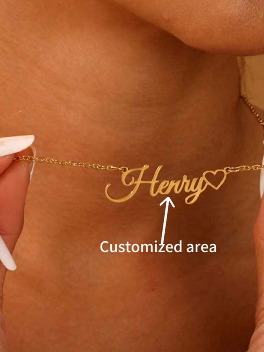 1pc Custom Name Necklace Personalized Choker Stainless Steel Hollow Heart Pendant Necklace Women Men Simple Custom Jewelry Couple Gift Holiday Accessories Valentine's Day - Multicolor - View 1