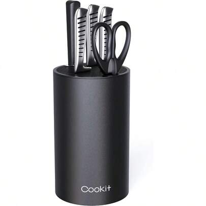 Knife Block Holder Universal Knife Block Without Knives Unique DoubleLayer Wavy Design Round Black Knife Holder For Kitchen Space Saver Knife Storage With Scissors Slot