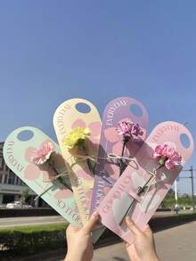 5pcs Single Flower Bouquet Packaging Box, Handheld Flower Card Vase Box, Handheld Flower Bag, Suitable For Single Rose, Valentine's Day Gift Bag - Multicolor - View 2