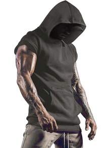 YOUTHGO Sudadera con Capucha para Hombre Manga Corta Playera Camiseta con Bolsillo para Gimnasio Entrenamiento - gris - Ver 13