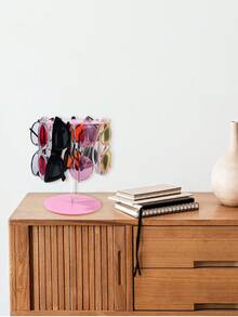 1pc Acrylic Sunglasses Display Stand, Pink Premium Transparent 360° Rotating Round Elevated Holder, Clear Desktop Eyeglasses Organizer Rack - Pink - View 8