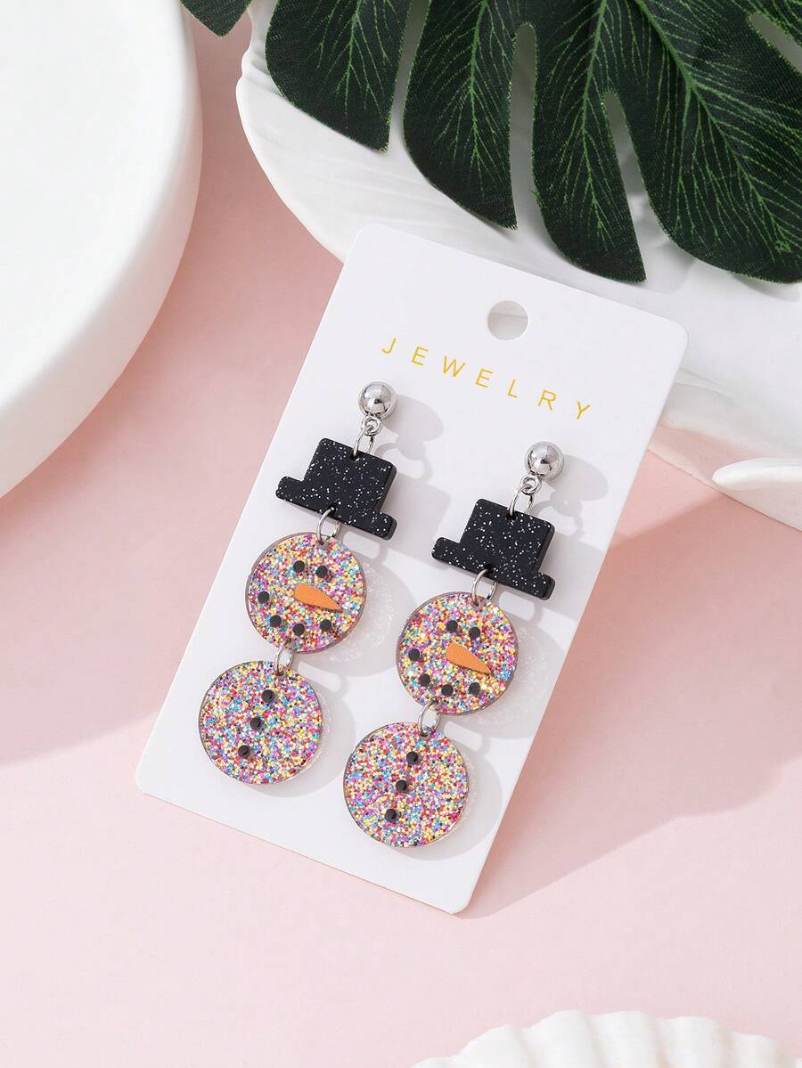 1 Pair Cute Colorful Snowman Design Fashion Jewelry Earrings For Women, Perfect Decoration For Holiday Parties