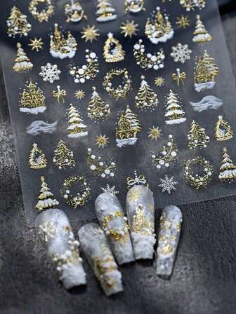 1pc Christmas Snowflake Glitter Women's Nail Stickers, Reusable Nail Decoration Stickers, DIY Creative Nail Salon Auxiliary Stickers Suitable For Beginners And Nail Art Enthusiasts, Sticker Decals That Showcase The Charm Of Women's Nails, Are Perfect Items For Christmas Parties And Holiday Dates